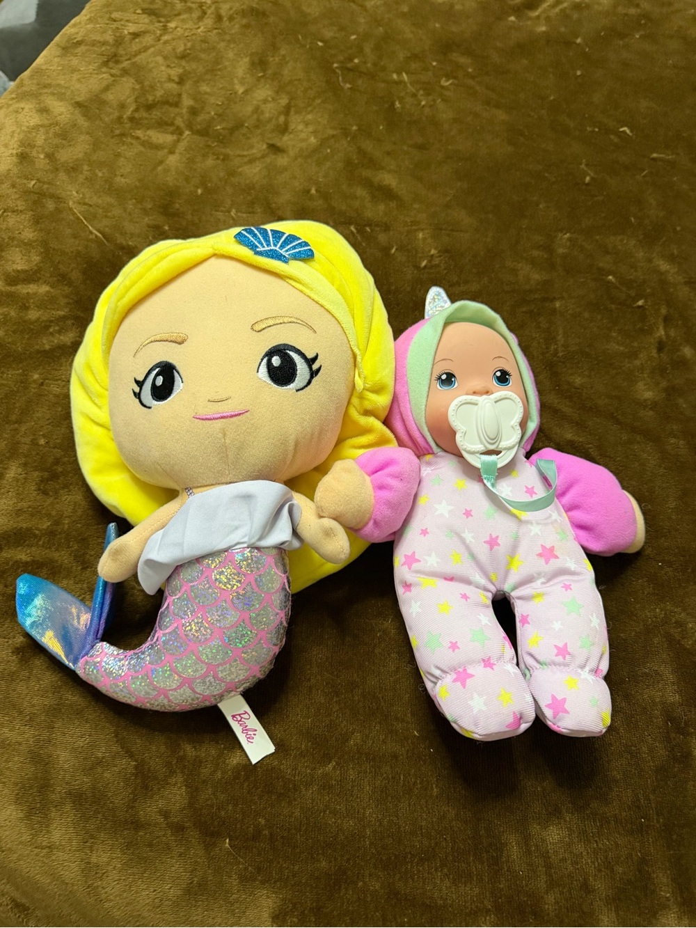 Barbie Yellow-Haired Mermaid Plush with Pink-Star Baby Doll Set